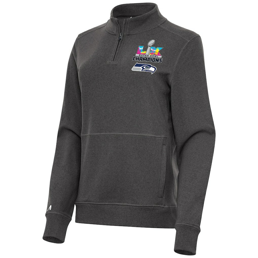 Seattle Seahawks Antigua Women's Super Bowl LX Champions Crush Quarter-Zip Pullover Charcoal - NFL