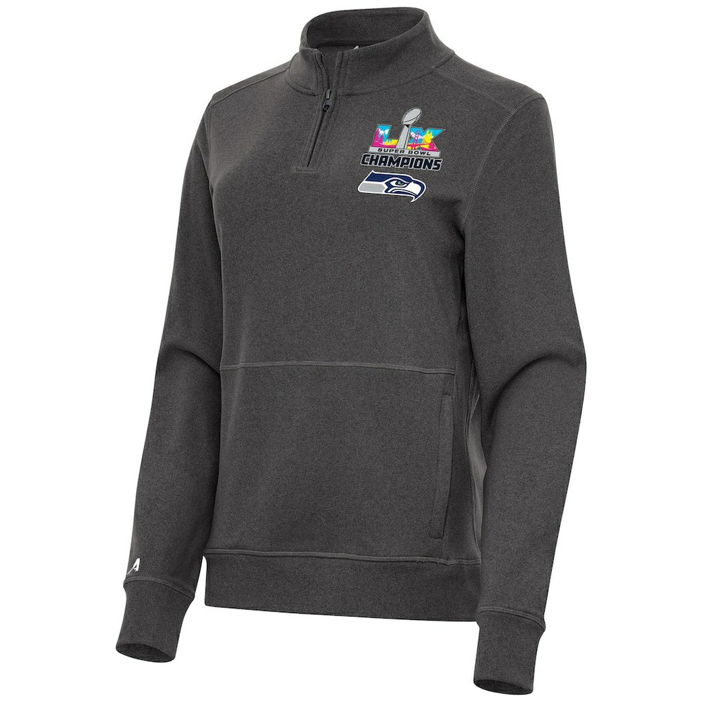 Seattle Seahawks Antigua Women's Super Bowl LX Champions Crush Quarter-Zip Pullover Charcoal - NFL