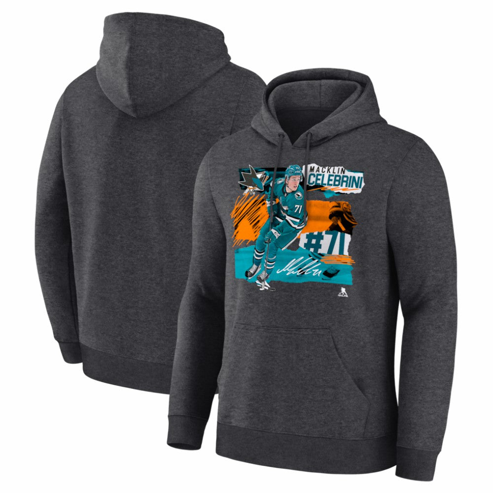 Macklin Celebrini San Jose Sharks - Fresh Ice Hoodie Charcoal