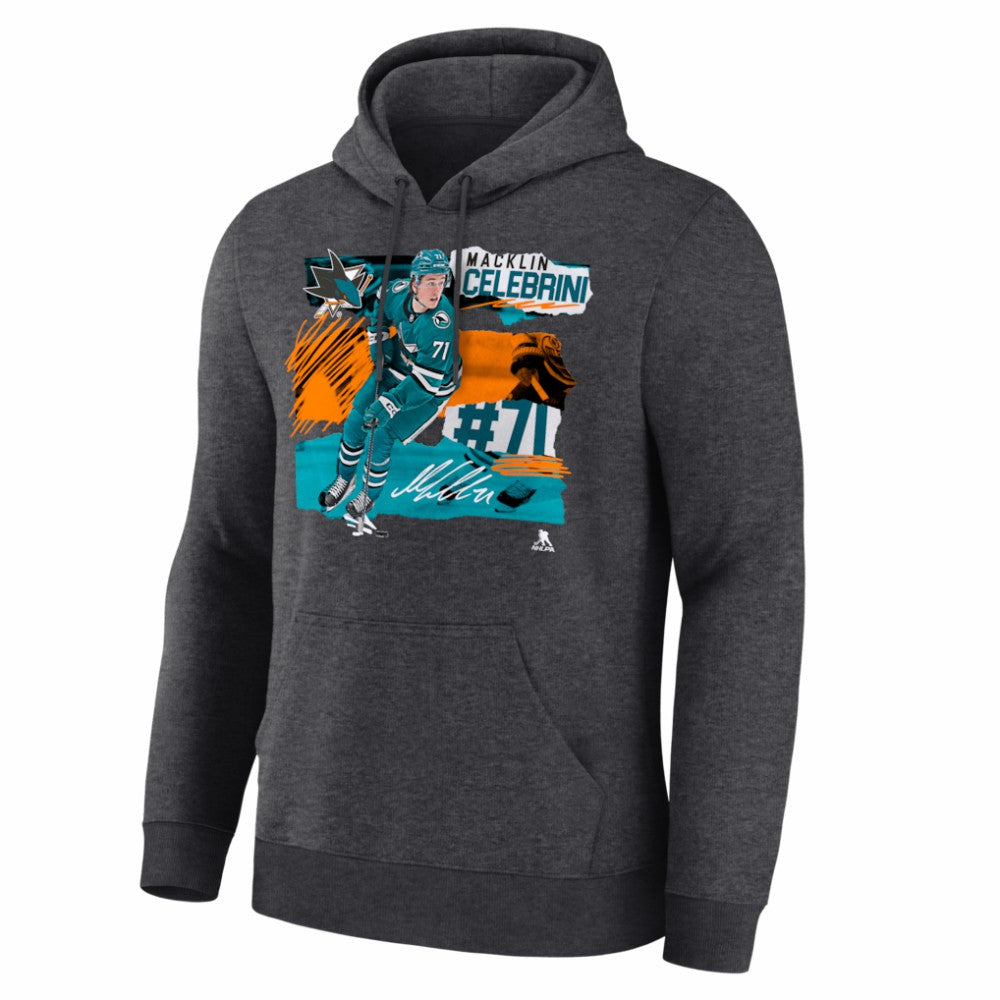 Macklin Celebrini San Jose Sharks - Fresh Ice Hoodie Charcoal