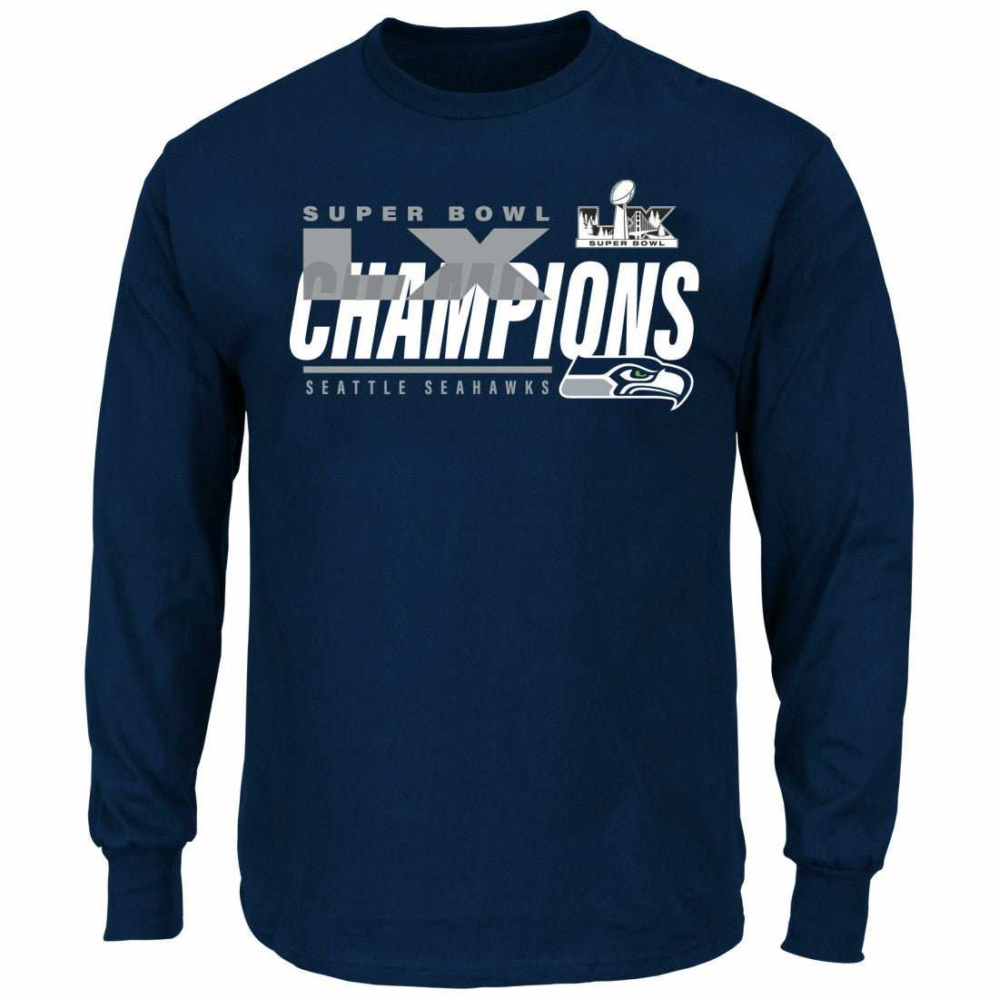 Seattle Seahawks Super Bowl LX Champions Big & Tall Iconic Victory Long Sleeve T-Shirt College Navy - Fanatics