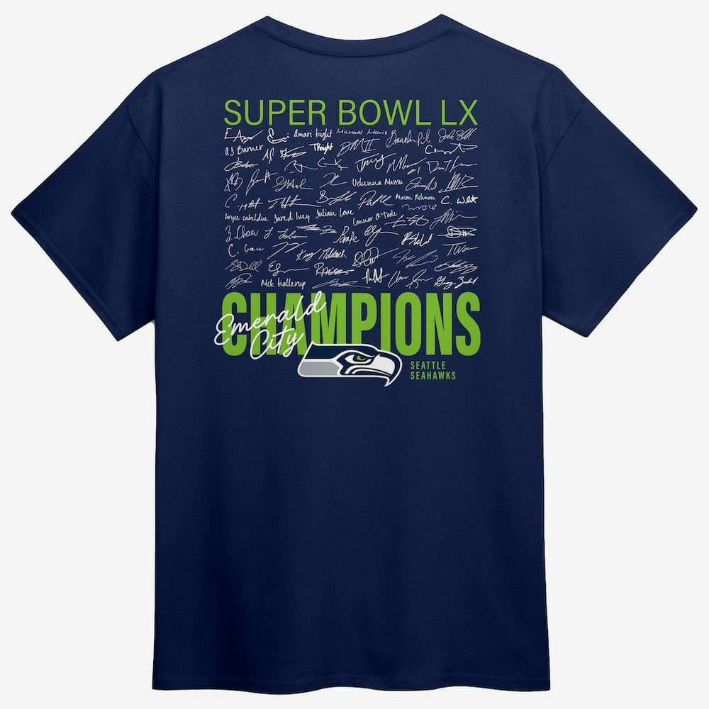 Seattle Seahawks Super Bowl LX Champions Big & Tall Autograph Signing Roster T-Shirt College Navy - Fanatics