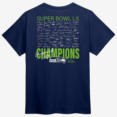 Seattle Seahawks Super Bowl LX Champions Big & Tall Autograph Signing Roster T-Shirt College Navy - Fanatics
