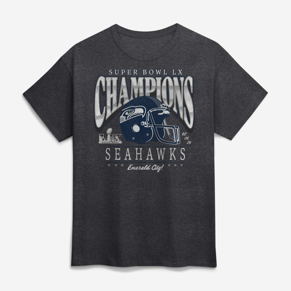Seattle Seahawks Super Bowl LX Champions Big & Tall Prestigious Run T-Shirt Heather Charcoal - Fanatics