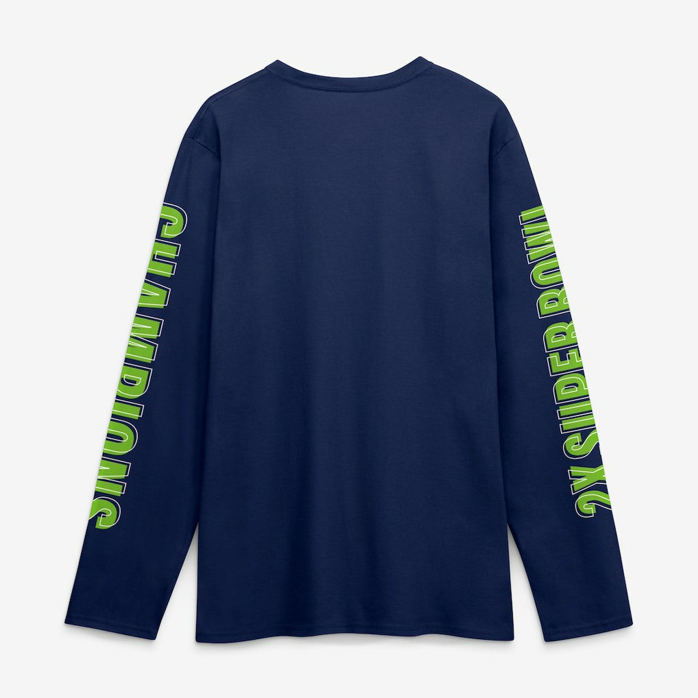 Seattle Seahawks Two-Time Super Bowl Champions Big & Tall Own The Moments Long Sleeve T-Shirt College Navy - Fanatics