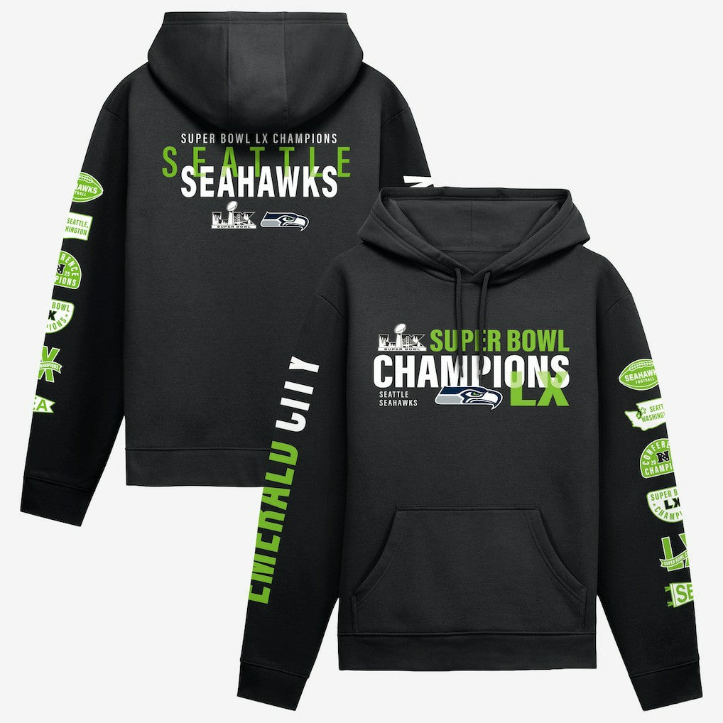 Seattle Seahawks Super Bowl LX Champions Four Piece Hoodie Black - Fanatics