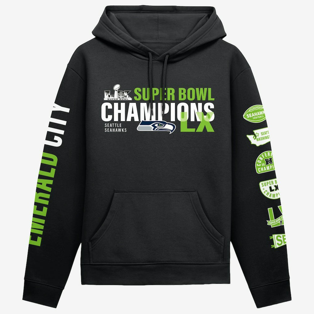 Seattle Seahawks Super Bowl LX Champions Four Piece Hoodie Black - Fanatics