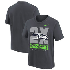 Seattle Seahawks Youth Two-Time Super Bowl Champions Multi-Champs T-Shirt Anthracite - Nike