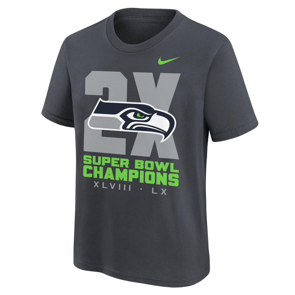 Seattle Seahawks Youth Two-Time Super Bowl Champions Multi-Champs T-Shirt Anthracite - Nike