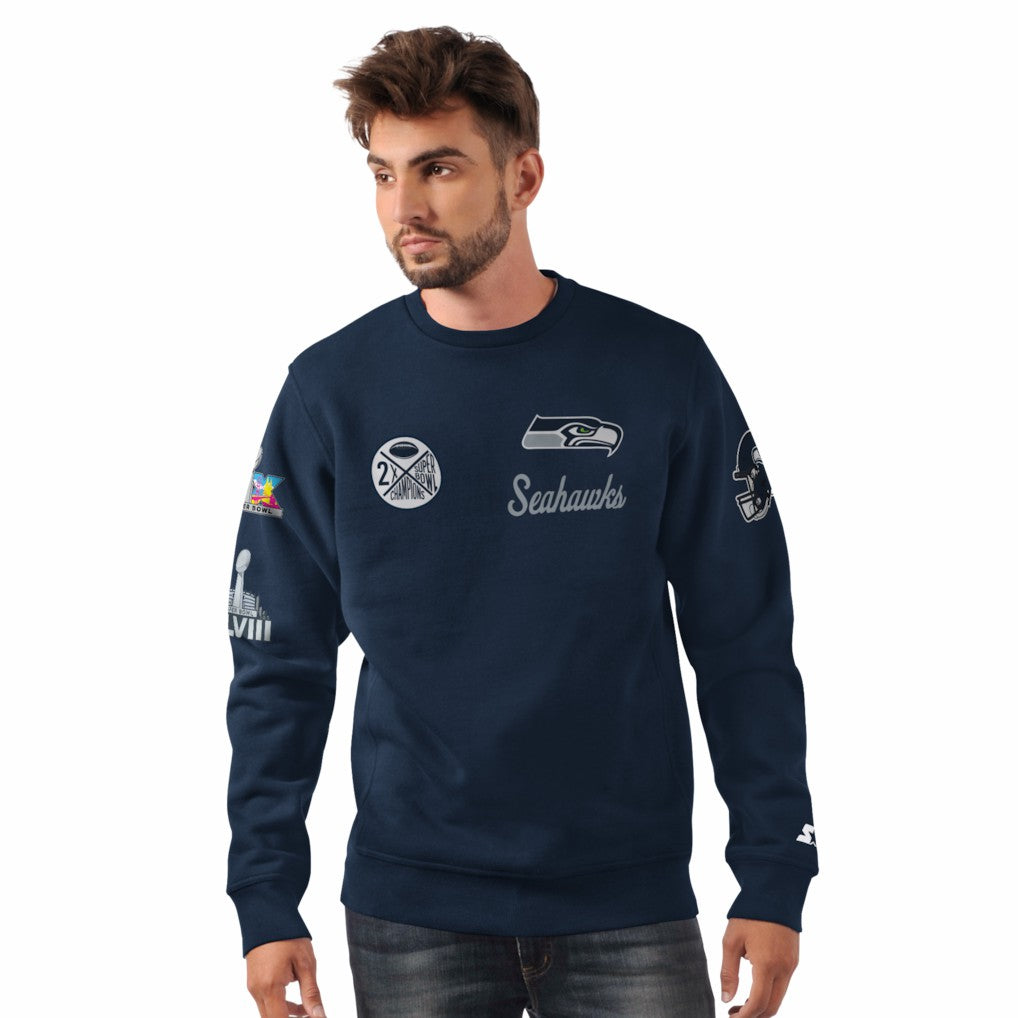 Seattle Seahawks Starter Two-Time Super Bowl Champions Classic Fleece Sweatshirt College Navy - NFL