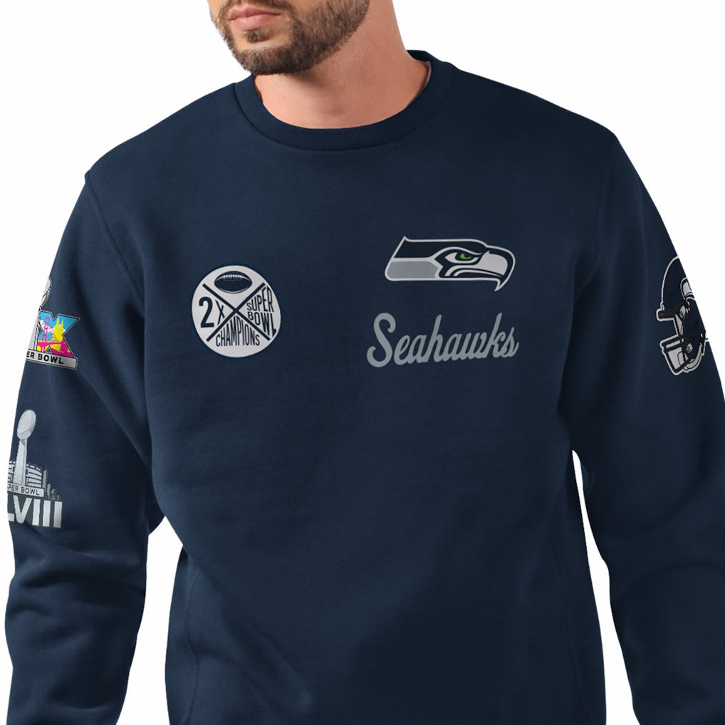 Seattle Seahawks Starter Two-Time Super Bowl Champions Classic Fleece Sweatshirt College Navy - NFL