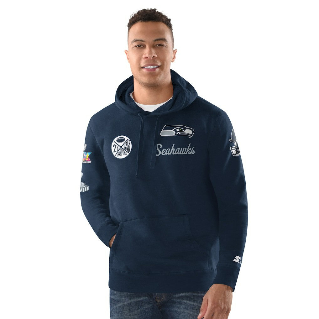 Seattle Seahawks Starter Two-Time Super Bowl Champions Classic Fleece Hoodie College Navy - NFL