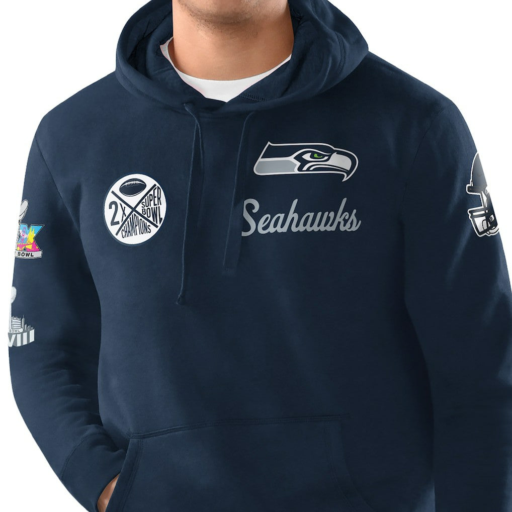 Seattle Seahawks Starter Two-Time Super Bowl Champions Classic Fleece Hoodie College Navy - NFL