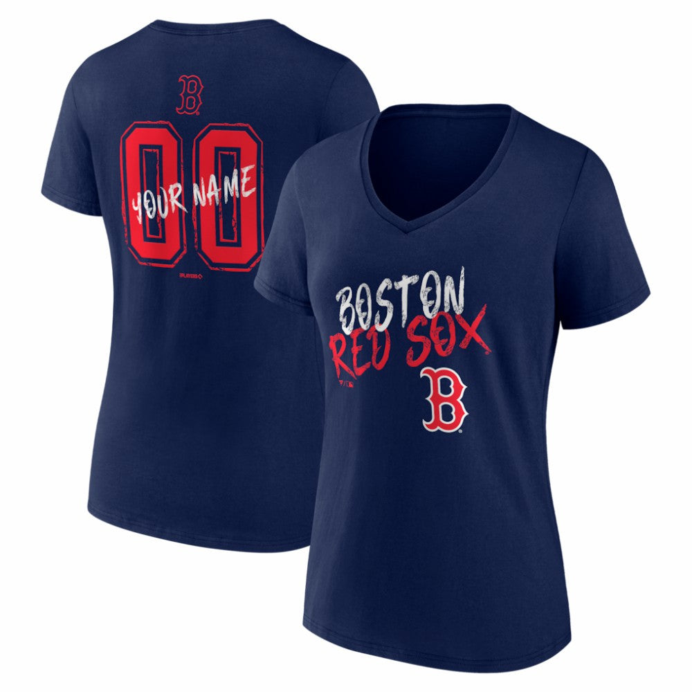 Boston Red Sox Women's Hustle Personalized Name & Number V-Neck T-Shirt Sale