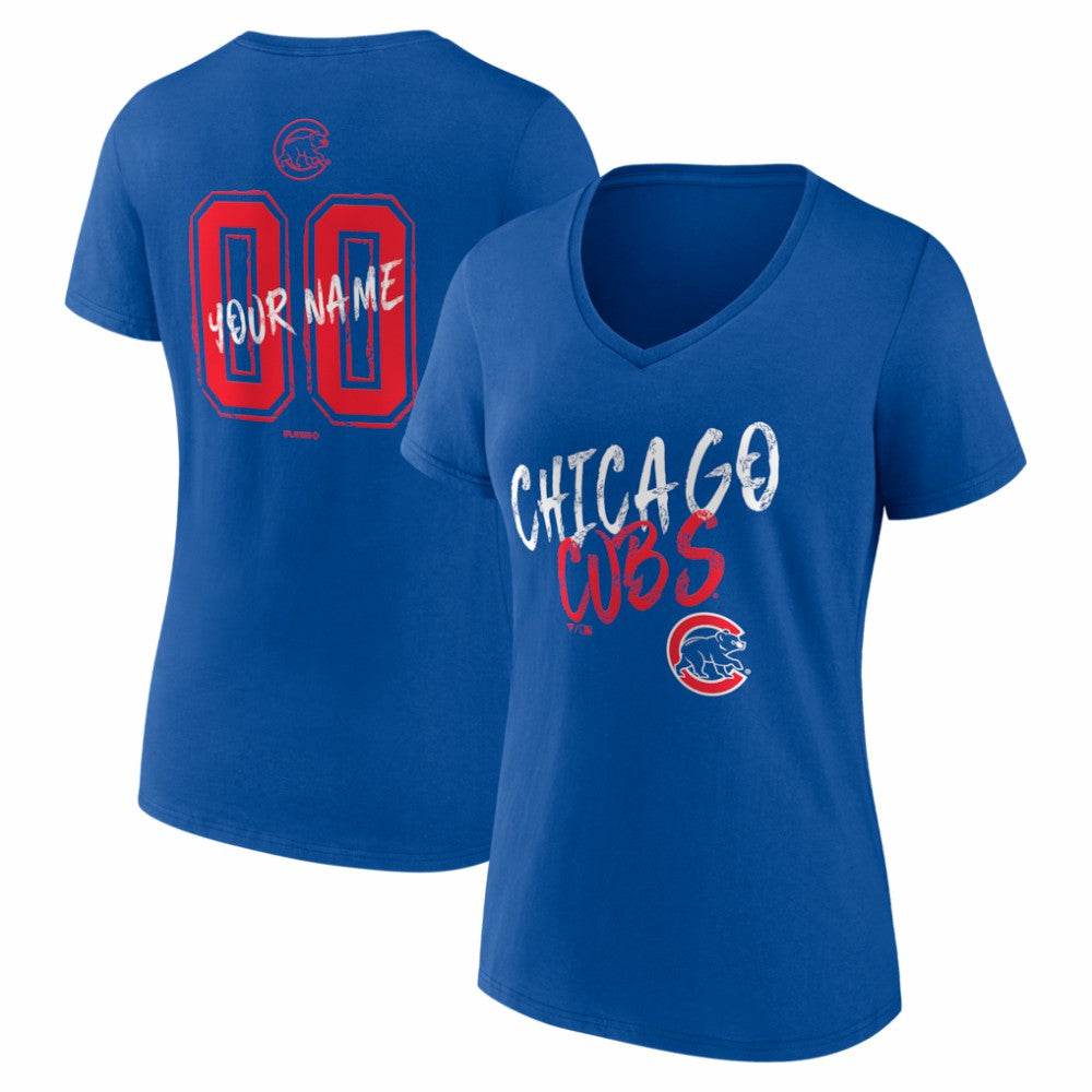 Chicago Cubs Women's Hustle Personalized Name & Number V-Neck T-Shirt Clearance