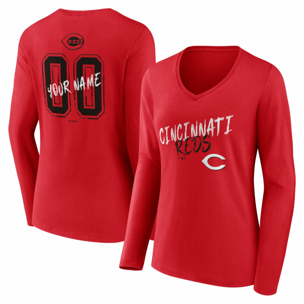 Cincinnati Reds Women's Hustle Personalized Name & Number Long Sleeve V-Neck T-Shirt discount