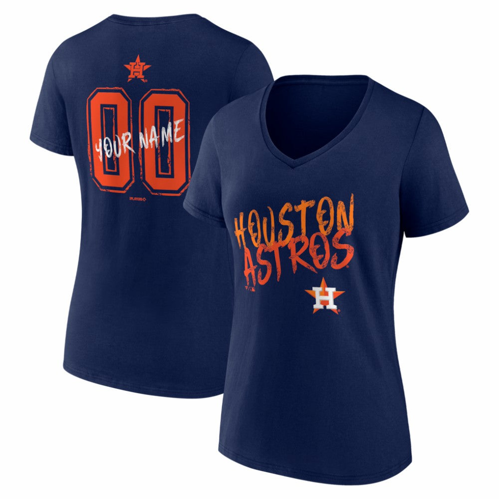 Houston Astros Women's Hustle Personalized Name & Number V-Neck T-Shirt On Sale