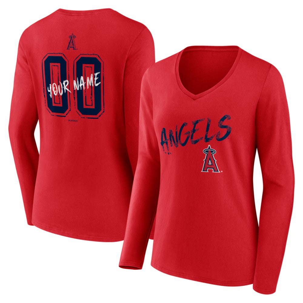 Los Angeles Angels Women's Hustle Personalized Name & Number Long Sleeve V-Neck T-Shirt Lifestyle