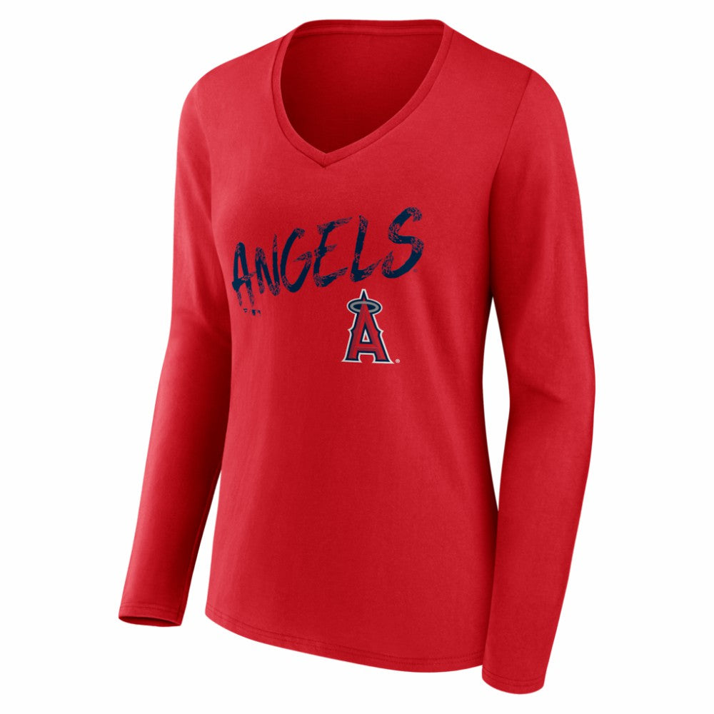 Los Angeles Angels Women's Hustle Personalized Name & Number Long Sleeve V-Neck T-Shirt Lifestyle