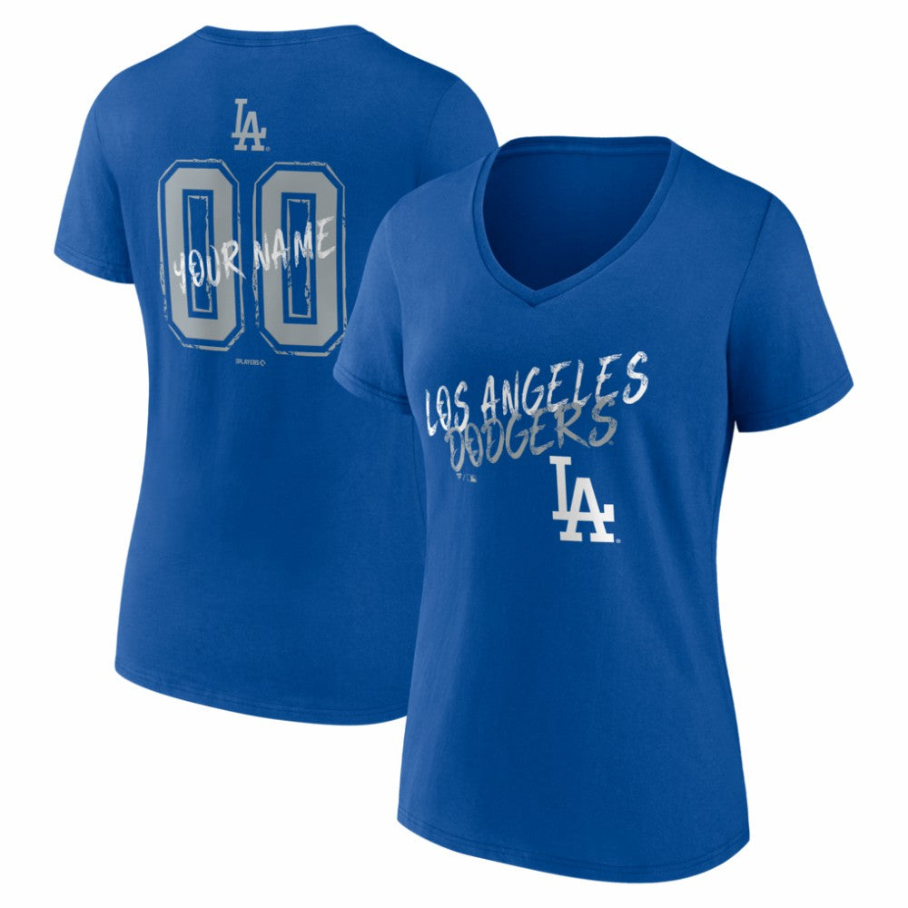 Los Angeles Dodgers Women's Hustle Personalized Name & Number V-Neck T-Shirt On Sale