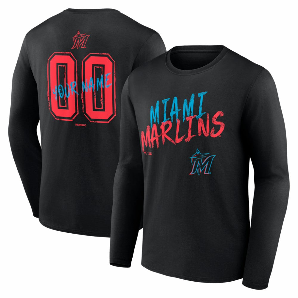 Miami Marlins  Hustle Personalized Name & Number Long Sleeve T-Shirt Clearance