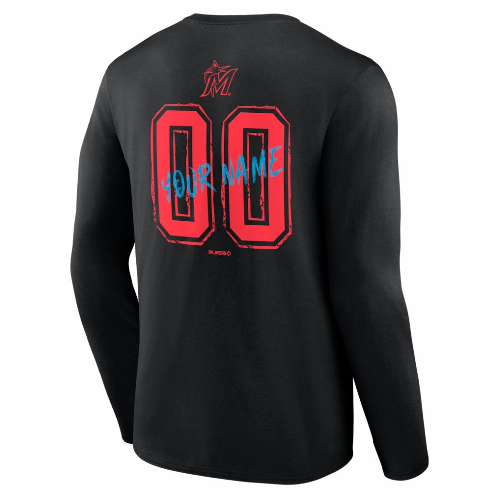 Miami Marlins  Hustle Personalized Name & Number Long Sleeve T-Shirt Clearance