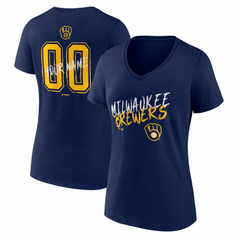 Milwaukee Brewers Women's Hustle Personalized Name & Number V-Neck T-Shirt Sale