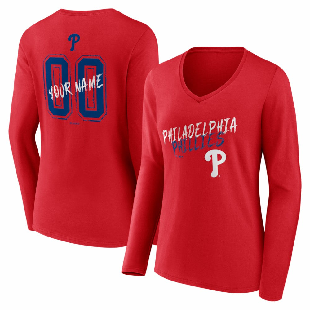 Philadelphia Phillies Women's Hustle Personalized Name & Number Long Sleeve V-Neck T-Shirt Online