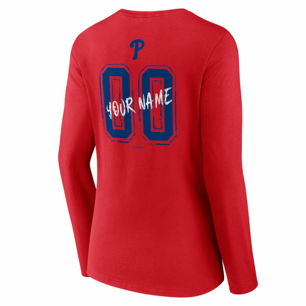 Philadelphia Phillies Women's Hustle Personalized Name & Number Long Sleeve V-Neck T-Shirt Online
