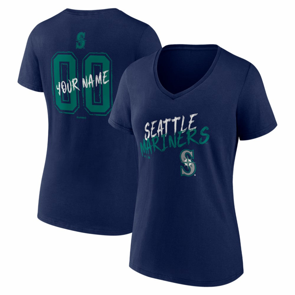 Seattle Mariners Women's Hustle Personalized Name & Number V-Neck T-Shirt Clearance