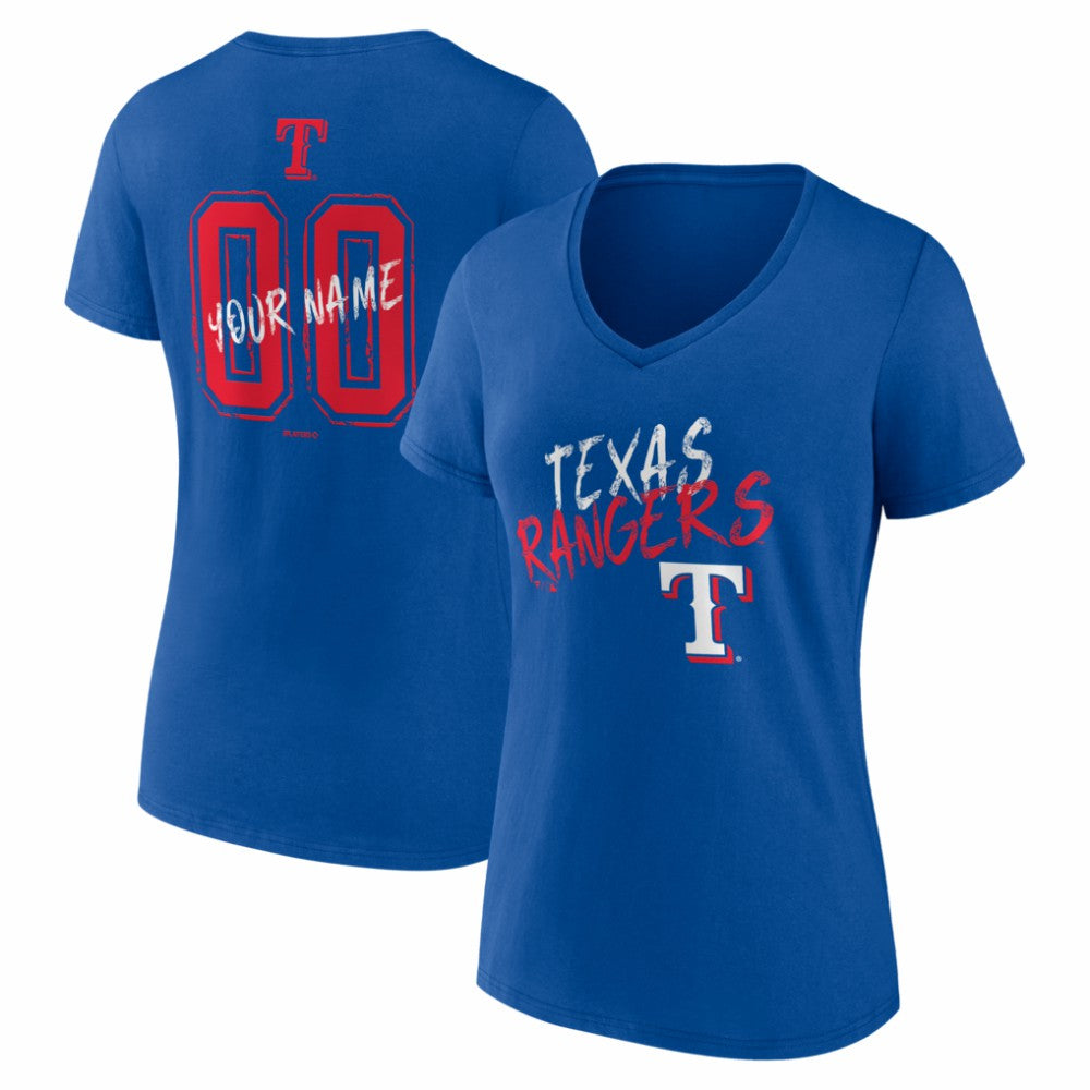 Texas Rangers Women's Hustle Personalized Name & Number V-Neck T-Shirt Clearance