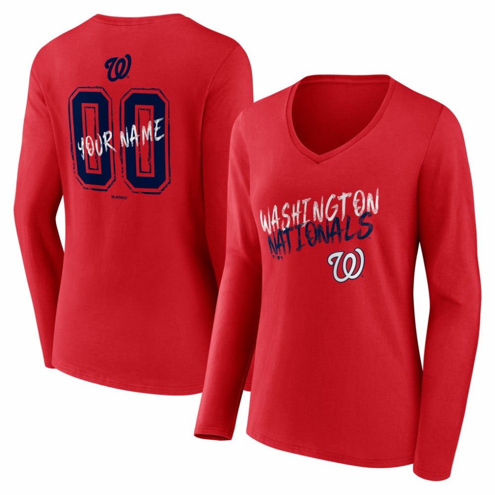 Washington Nationals Women's Hustle Personalized Name & Number Long Sleeve V-Neck T-Shirt discount