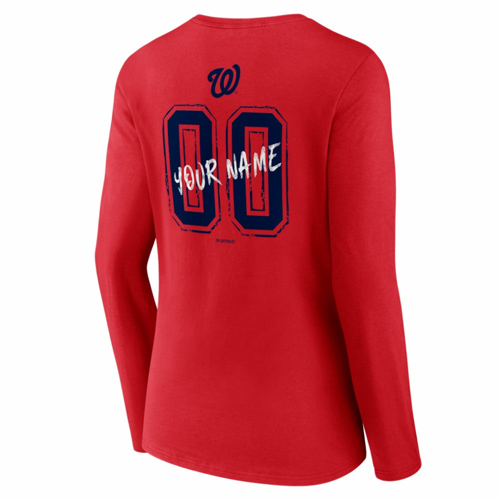 Washington Nationals Women's Hustle Personalized Name & Number Long Sleeve V-Neck T-Shirt discount