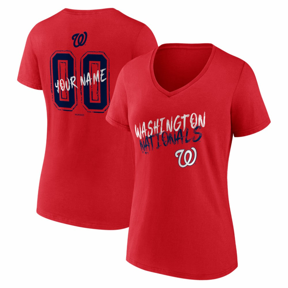 Washington Nationals Women's Hustle Personalized Name & Number V-Neck T-Shirt Clearance