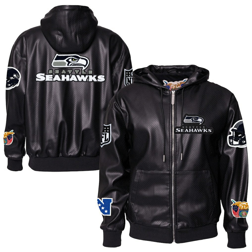 Seattle Seahawks Jeff Hamilton Vegan Leather Full-Zip Hooded Jacket Black - NFL