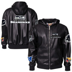 Seattle Seahawks Jeff Hamilton Vegan Leather Full-Zip Hooded Jacket Black - NFL