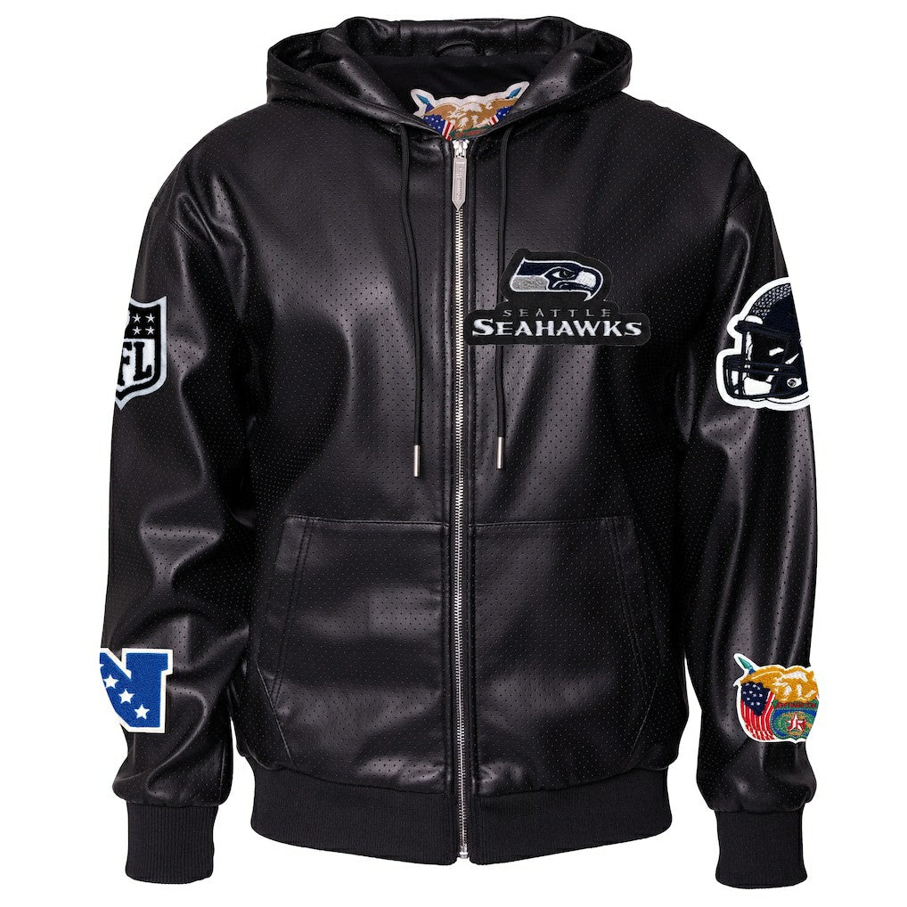 Seattle Seahawks Jeff Hamilton Vegan Leather Full-Zip Hooded Jacket Black - NFL