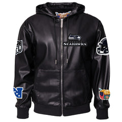 Seattle Seahawks Jeff Hamilton Vegan Leather Full-Zip Hooded Jacket Black - NFL