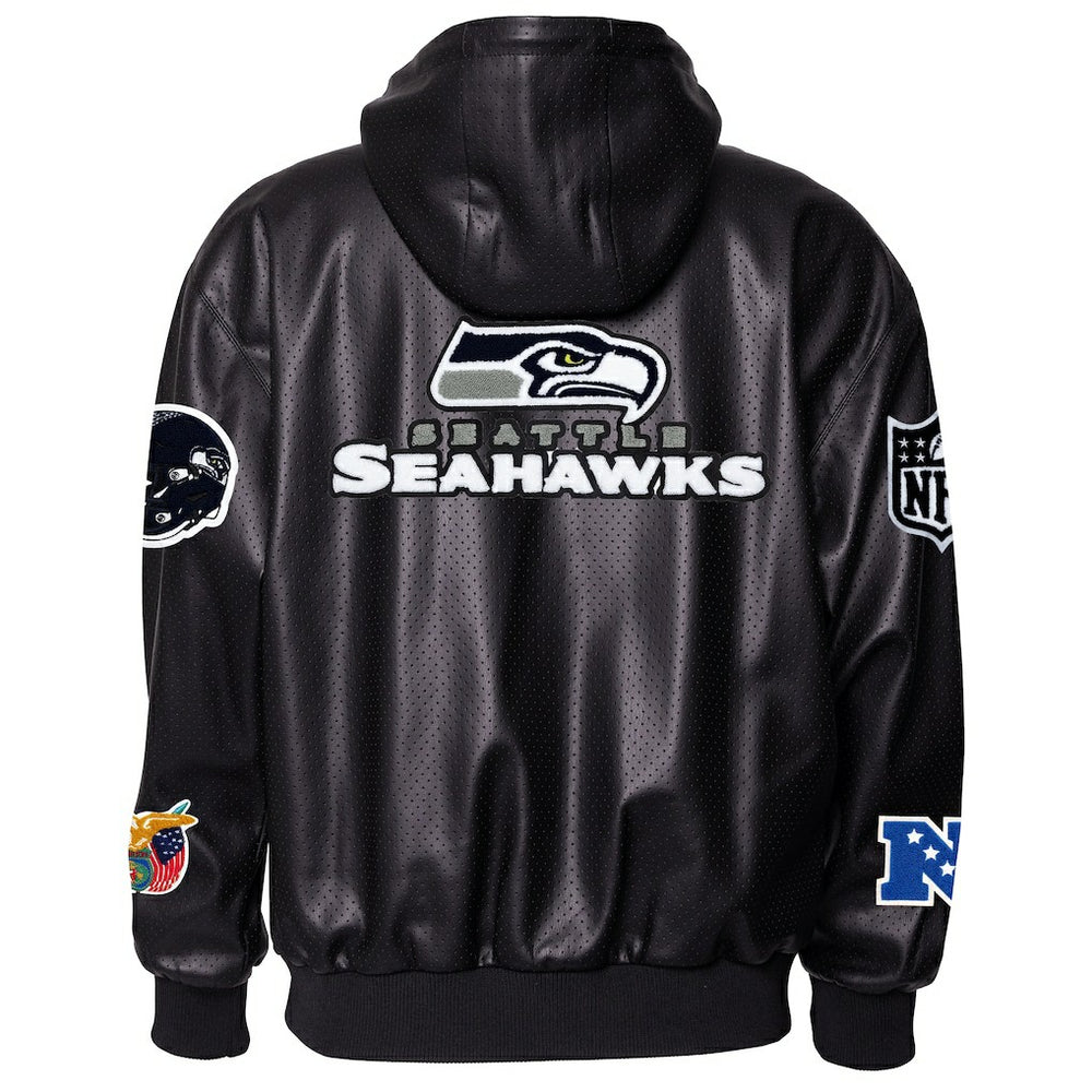 Seattle Seahawks Jeff Hamilton Vegan Leather Full-Zip Hooded Jacket Black - NFL