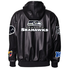 Seattle Seahawks Jeff Hamilton Vegan Leather Full-Zip Hooded Jacket Black - NFL