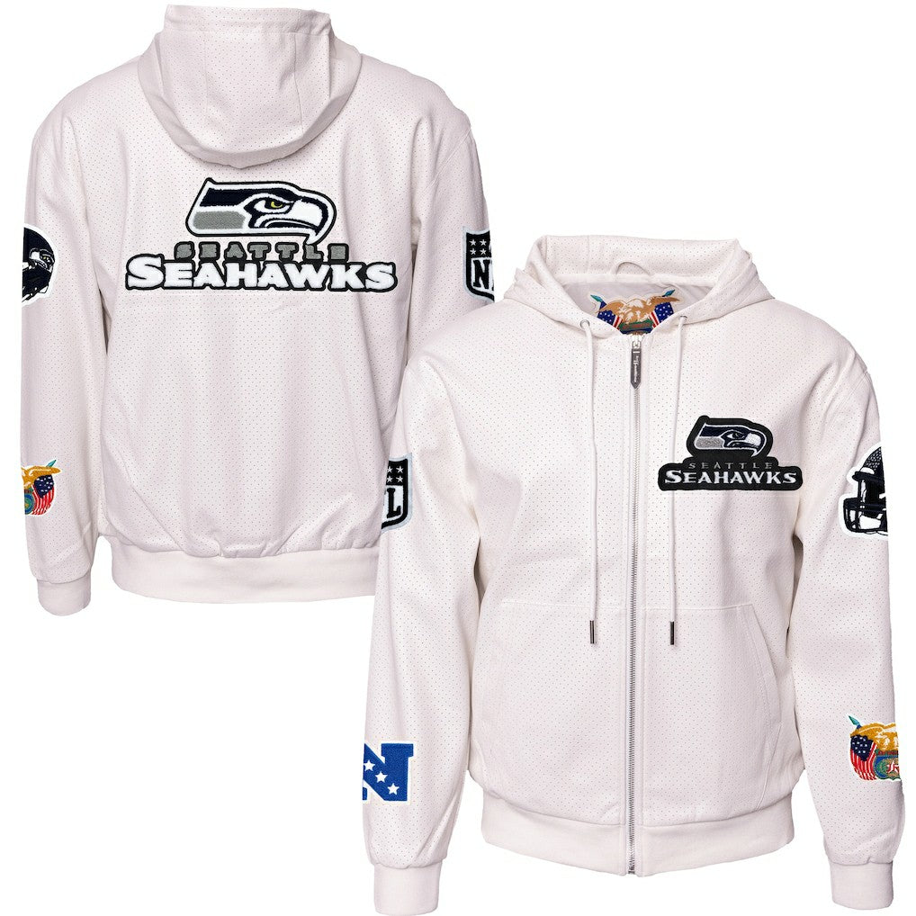 Seattle Seahawks Jeff Hamilton Vegan Leather Full-Zip Hooded Jacket White - NFL
