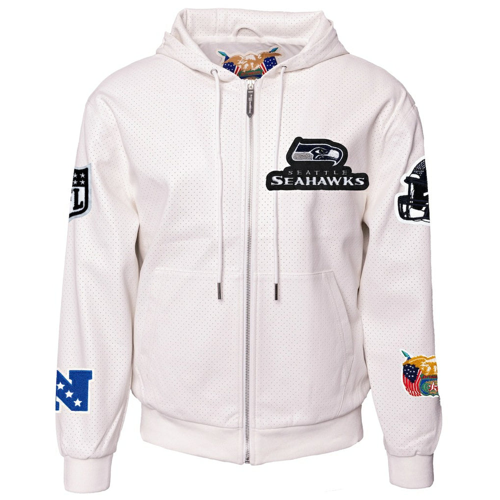 Seattle Seahawks Jeff Hamilton Vegan Leather Full-Zip Hooded Jacket White - NFL