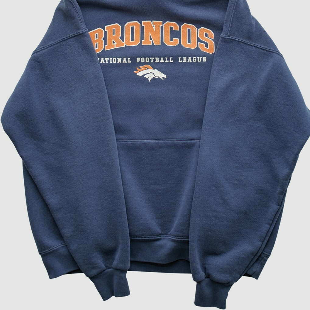 Denver Broncos 2000s Hooded Pullover Sweatshirt Navy Vintage - Fanatics