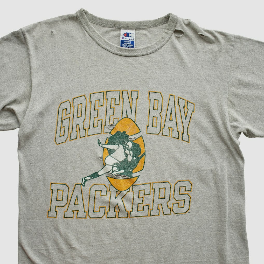 Green Bay Packers Champion 90s T-shirt Heather Gray Vintage - Fanatics