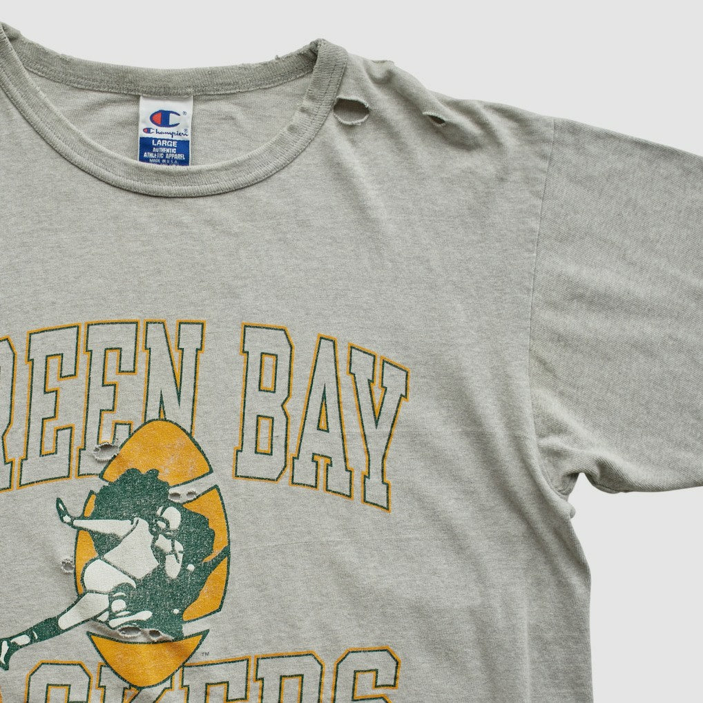 Green Bay Packers Champion 90s T-shirt Heather Gray Vintage - Fanatics