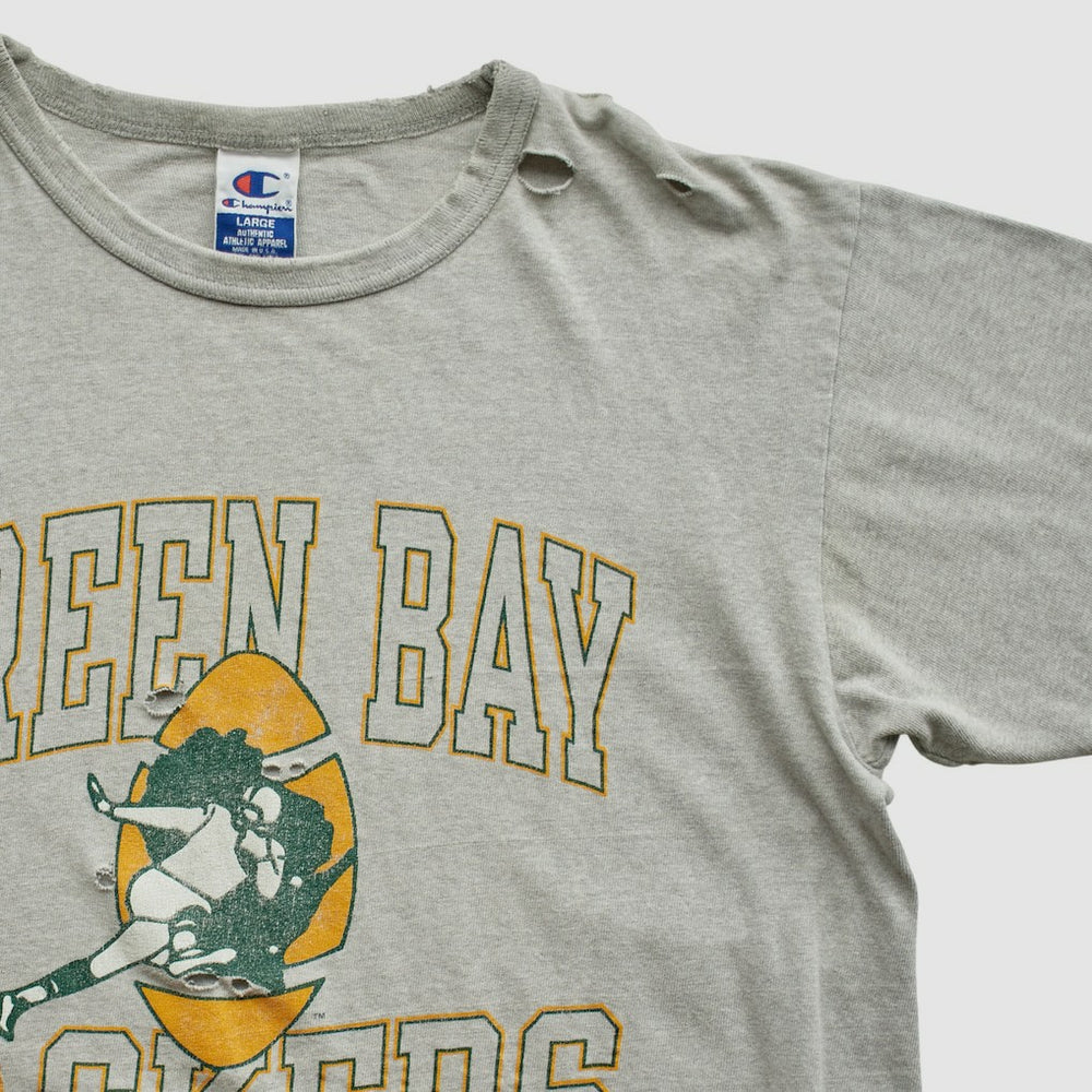 Green Bay Packers Champion 90s T-shirt Heather Gray Vintage - Fanatics