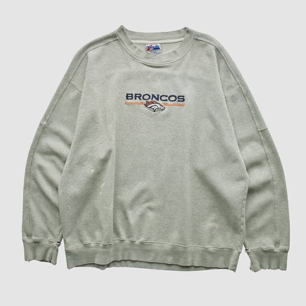 Denver Broncos Majestic 2000s Pullover Sweatshirt Heather Gray Vintage - Fanatics