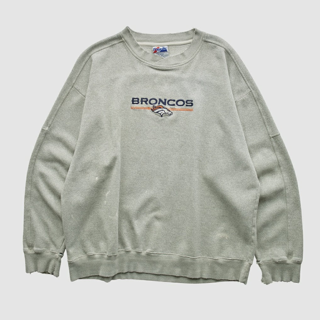 Denver Broncos Majestic 2000s Pullover Sweatshirt Heather Gray Vintage - Fanatics