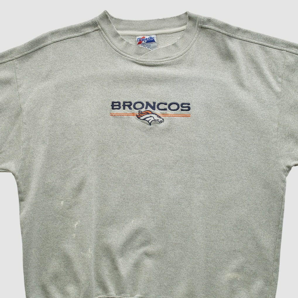 Denver Broncos Majestic 2000s Pullover Sweatshirt Heather Gray Vintage - Fanatics