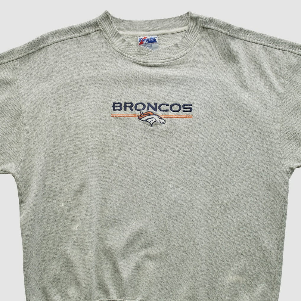 Denver Broncos Majestic 2000s Pullover Sweatshirt Heather Gray Vintage - Fanatics